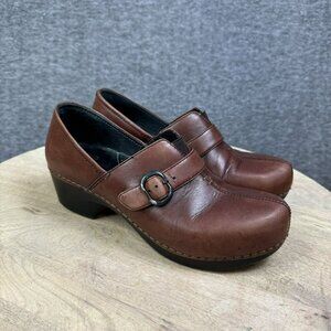 Dansko Womens Size 39 Brown Leather Clogs With Buckle‎ & Heel Nurses Comfort